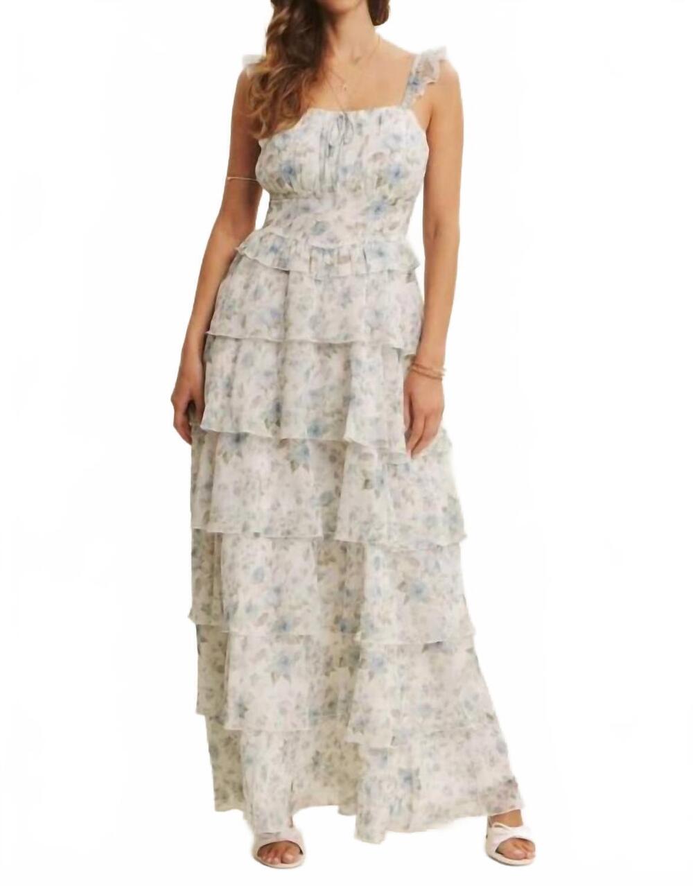 NEW IN FEBRUARY garden tiered ruffle maxi dress with smocked back in blue